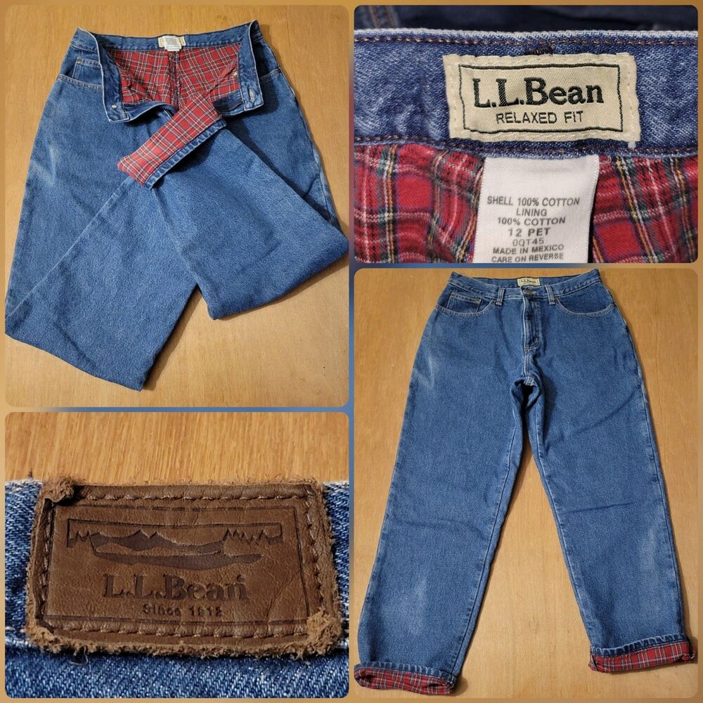 LL Bean Jeans Womens Size 12 Pet Relaxed Red Flannel Blanket Lined 0QT45 Faded